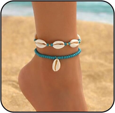 INENIMARTJ Puka Shell Anklets Bracelet for Women Colorful Shell Beaded Anklet Summer Ocean Hawaiian Beach Foot Jewelry Mermaid Seashell Anklets Jewelry for Women in Saudi Arabia