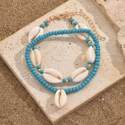 INENIMARTJ Puka Shell Anklets Bracelet for Women Colorful Shell Beaded Anklet Summer Ocean Hawaiian Beach Foot Jewelry Mermaid Seashell Anklets Jewelry for Women in Saudi Arabia