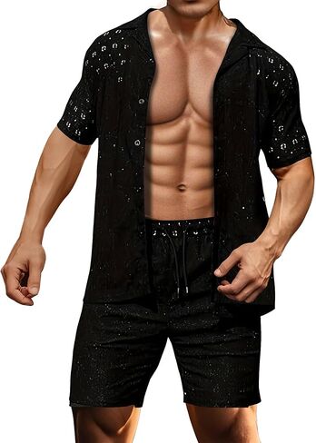 Mens Track Suits 2 Piece Set Sweat Suit Summer Beach Outfits Shirt and Shorts in Kuwait