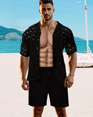 Mens Track Suits 2 Piece Set Sweat Suit Summer Beach Outfits Shirt and Shorts in Kuwait