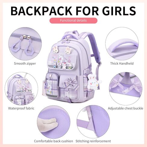 Cute Backpack for Girls Bookbag School Bag for girls Kids Backpack Middle High Elementary School Backpack for Teen Girls (Purple) in Kuwait