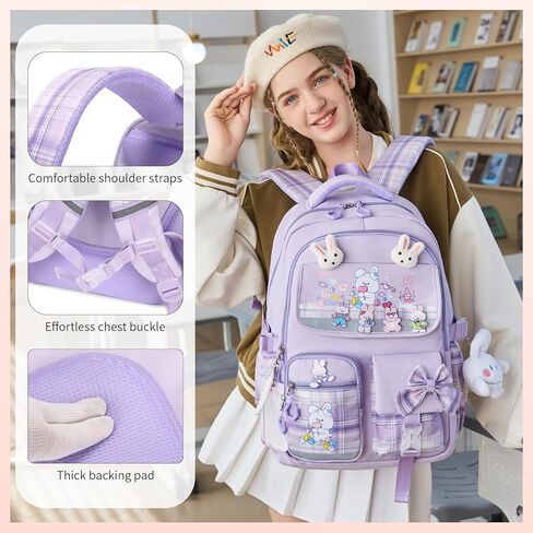 Cute Backpack for Girls Bookbag School Bag for girls Kids Backpack Middle High Elementary School Backpack for Teen Girls (Purple) in Kuwait