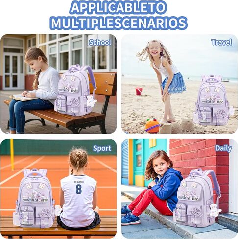 Cute Backpack for Girls Bookbag School Bag for girls Kids Backpack Middle High Elementary School Backpack for Teen Girls (Purple) in Kuwait