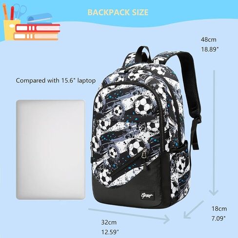 Soccer-Print Boys Backpack for School Kids Bookbag for Elementary School Football School Bag for Teens in Saudi Arabia