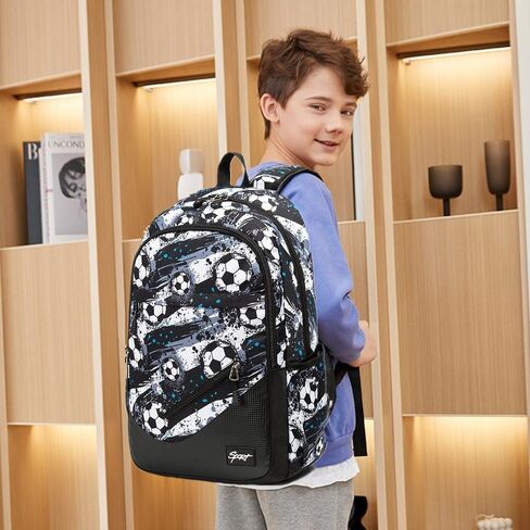Soccer-Print Boys Backpack for School Kids Bookbag for Elementary School Football School Bag for Teens in Saudi Arabia