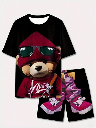 Men's 2 Piece Summer Outfits Cartoon Graphic Tees Tops and Track Shorts Sets Funny Tracksuits in Saudi Arabia