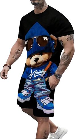 Men's 2 Piece Summer Outfits Cartoon Graphic Tees Tops and Track Shorts Sets Funny Tracksuits in Saudi Arabia