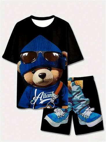 Men's 2 Piece Summer Outfits Cartoon Graphic Tees Tops and Track Shorts Sets Funny Tracksuits in Saudi Arabia