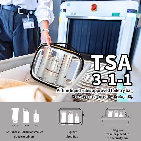 حقيبة أدوات الزينة على السفر المعتمدة من TSA ، وحزمة 2 أكياس مكياج واضحة مع مقابض ، وحجم كوارت أكياس مستحضرات التجميل الصافية للنساء المسافرين ، والرجال ، وحملة على شركة الطيران المتوافقة مع المطار ، والأسود in Kuwait