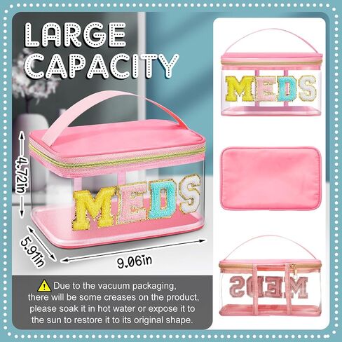Geetery Chenille Letter Bag Nylon Makeup Portable Cases Preppy Patch Makeup Bag with Zipper Cosmetic Toiletry Storage case for Women(Pink,Chic Meds) in Saudi Arabia