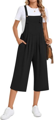 TAOHUADAO Womens Adjustable Jumpsuits Casual Wide Leg Overalls Summer Boho Sleeveless Loose Rompers with Pocket in Saudi Arabia