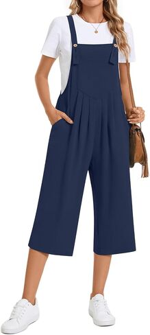 TAOHUADAO Womens Adjustable Jumpsuits Casual Wide Leg Overalls Summer Boho Sleeveless Loose Rompers with Pocket in Saudi Arabia