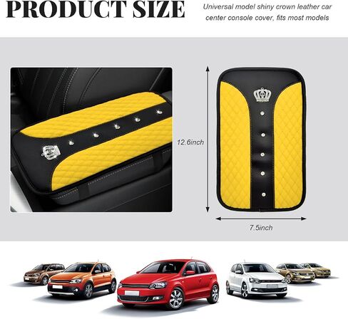 Bling Leather Car Center Console Cover, 12.6"×7.5" Crystal Anti-Scratch Armrest Protector Seat Box Cover, Waterproof Sparkly Auto Console Cushion Decor for Car Truck SUV (Yellow) in Saudi Arabia
