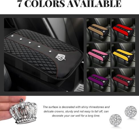 Bling Leather Car Center Console Cover, 12.6"×7.5" Crystal Anti-Scratch Armrest Protector Seat Box Cover, Waterproof Sparkly Auto Console Cushion Decor for Car Truck SUV (Yellow) in Saudi Arabia