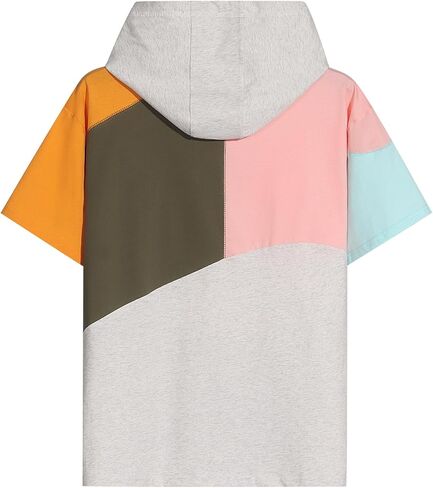 Mens Short Sleeve Hoodie Soft Cotton Color Block T-Shirt Sweatshirt Big Pocket Half Sleeve Summer Pullover in Saudi Arabia