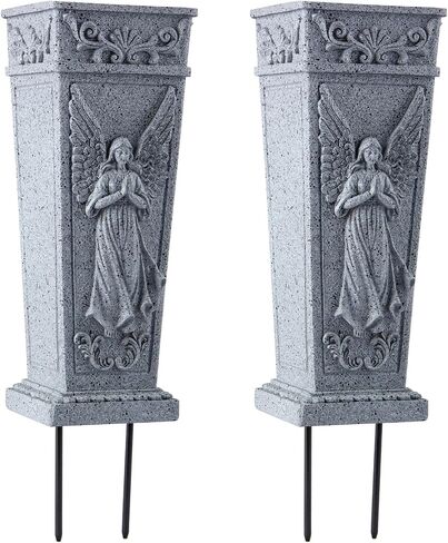 Cemetery Flowers Vase with Spike, Memorial Grave Vase Resin Flowers Holder for Headstone, Grave, Cemetery, Garden, Lawn, Yard Decorations (1pc, Grey) in Kuwait