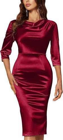 ذوي الياقات البيضاء المذهلة للسيدات 3/4 فستان حزب كوكتيل الساتان in Kuwait