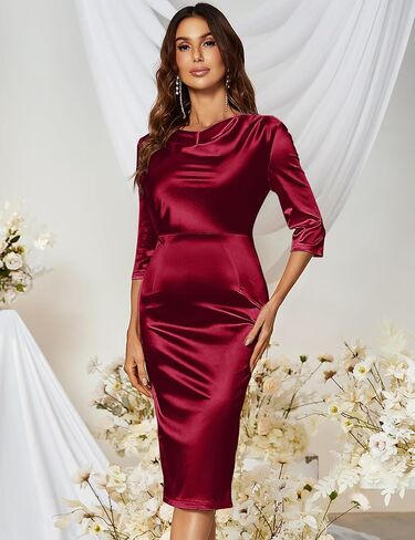 ذوي الياقات البيضاء المذهلة للسيدات 3/4 فستان حزب كوكتيل الساتان in Kuwait