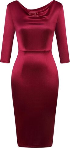 ذوي الياقات البيضاء المذهلة للسيدات 3/4 فستان حزب كوكتيل الساتان in Kuwait