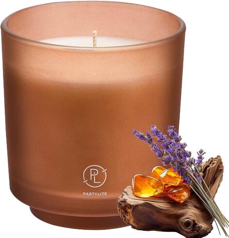 PartyLite Tamboti Woods Scented, Notes of Fragrant Amber, Smoked Patchouli, Lavender & Green Moss, 10oz 1-Wick Aromatherapy Refillable Jar Candle, 50 Hour Burn Time, Sustainable Wax in Reusable Vessel in Kuwait