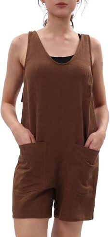 Amazhiyu Women's Linen Summer Casual Short Romper Loose Jumpsuits with Pockets in Saudi Arabia