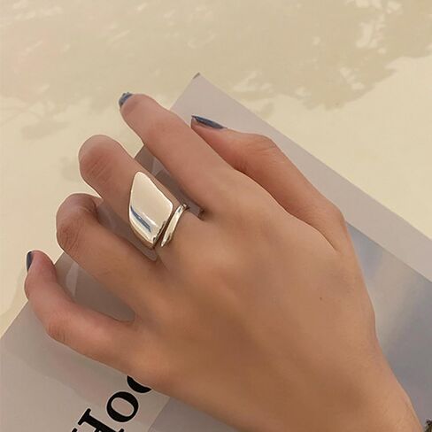 Adjustable 925 Sterling Silver Rings Handmade Wide Silver Ring Boho Thumb Band Statement Rings for Women in Kuwait