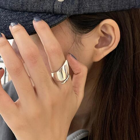 Adjustable 925 Sterling Silver Rings Handmade Wide Silver Ring Boho Thumb Band Statement Rings for Women in Kuwait