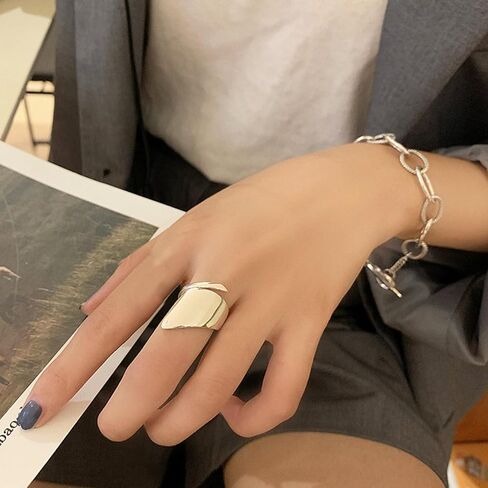Adjustable 925 Sterling Silver Rings Handmade Wide Silver Ring Boho Thumb Band Statement Rings for Women in Kuwait