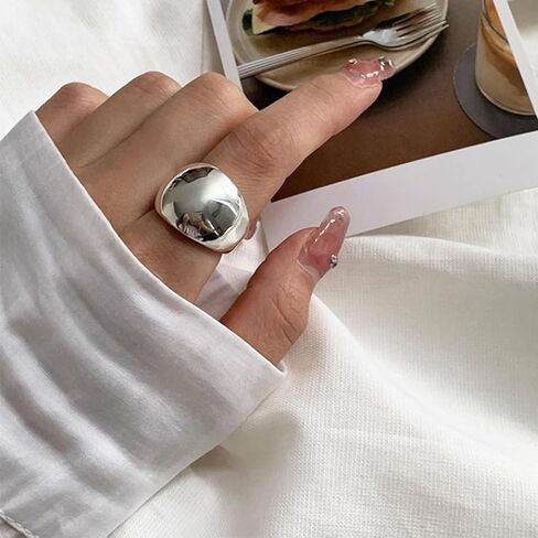 Adjustable 925 Sterling Silver Rings Handmade Wide Silver Ring Boho Thumb Band Statement Rings for Women in Kuwait