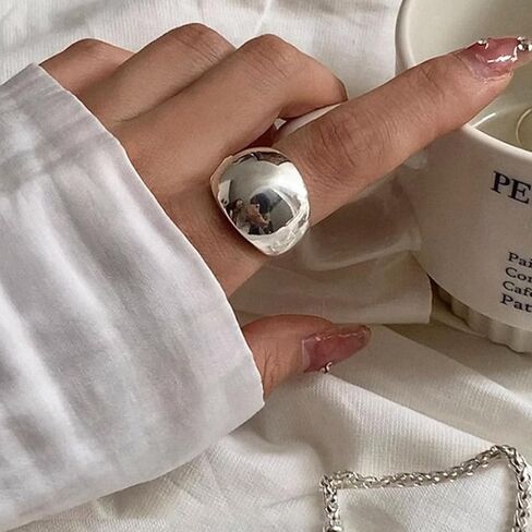 Adjustable 925 Sterling Silver Rings Handmade Wide Silver Ring Boho Thumb Band Statement Rings for Women in Kuwait