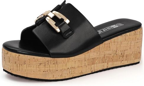 IDIFU IN2 Platform Sandals Open Toe Wedge Sandals for Women Dressy with Metal Chain Slip on Cute Summer Beach Chunky Slide Sandals Shoes Comfortable Fashion Casual Flatform Cork Wedges in Saudi Arabia