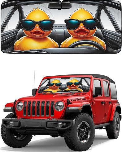 Autoamerics Jeepwwrangler 2 البط 1 قطعة الزجاج الأمامي الشمس الظل قابلة للطي نافذة أمامية نافذة أمامية - أفضل غطاء عاكس درع الحرارة - كتل أشعة UV الحد الأقصى وتحافظ على سيارتك باردة in Kuwait