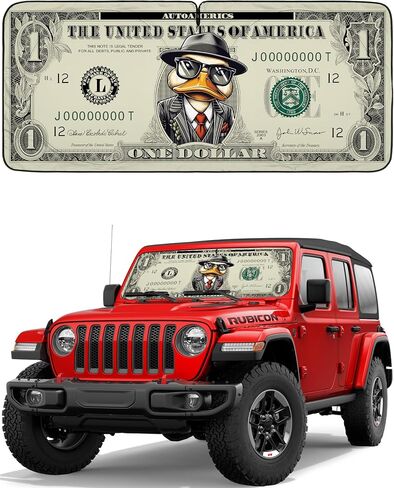 Autoamerics Jeepwwrangler 2 البط 1 قطعة الزجاج الأمامي الشمس الظل قابلة للطي نافذة أمامية نافذة أمامية - أفضل غطاء عاكس درع الحرارة - كتل أشعة UV الحد الأقصى وتحافظ على سيارتك باردة in Kuwait