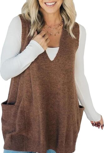 KARRESLY Womens Oversized Sleeveless Sweater Vest V Neck Loose Knit Casual Flattering Tank Top with Pockets in Saudi Arabia