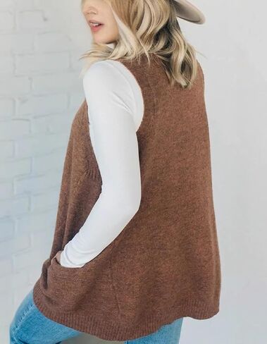 KARRESLY Womens Oversized Sleeveless Sweater Vest V Neck Loose Knit Casual Flattering Tank Top with Pockets in Saudi Arabia