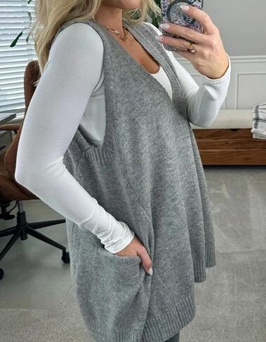 KARRESLY Womens Oversized Sleeveless Sweater Vest V Neck Loose Knit Casual Flattering Tank Top with Pockets in Saudi Arabia