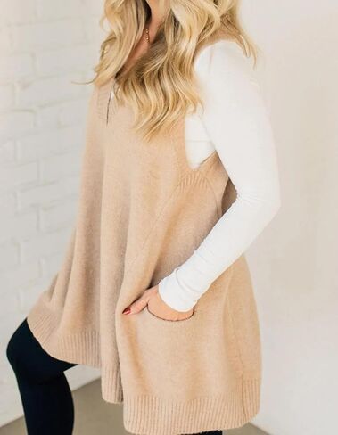 KARRESLY Womens Oversized Sleeveless Sweater Vest V Neck Loose Knit Casual Flattering Tank Top with Pockets in Saudi Arabia