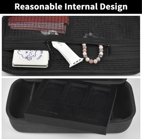 Jewelry Box Watch Case Organizer for Men and Women - Travel Display Boxes Storage with 3 Watch Compartments, 2 Glasses Slots, 10 Ring Holders, Mesh Pouch for Necklaces Bracelets Earring (Holder Only) in Kuwait