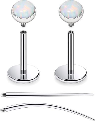 F136 Titanium 20/18/16G Internally Threaded Flat Back Opal Stud Earrings Nose Rings Lip Labret Medusa Monroe Piercing Jewelry with Taper for Women Men in Saudi Arabia