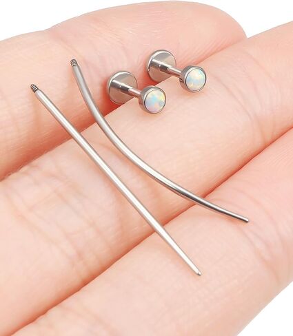 F136 Titanium 20/18/16G Internally Threaded Flat Back Opal Stud Earrings Nose Rings Lip Labret Medusa Monroe Piercing Jewelry with Taper for Women Men in Saudi Arabia