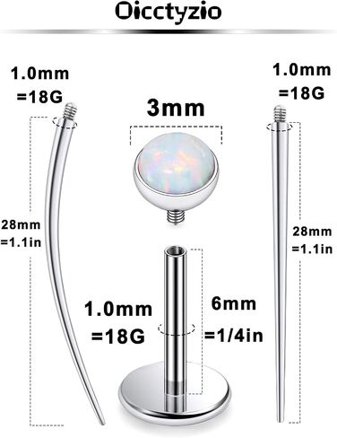 F136 Titanium 20/18/16G Internally Threaded Flat Back Opal Stud Earrings Nose Rings Lip Labret Medusa Monroe Piercing Jewelry with Taper for Women Men in Saudi Arabia