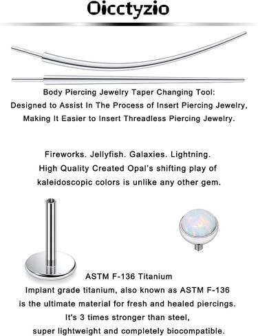 F136 Titanium 20/18/16G Internally Threaded Flat Back Opal Stud Earrings Nose Rings Lip Labret Medusa Monroe Piercing Jewelry with Taper for Women Men in Saudi Arabia