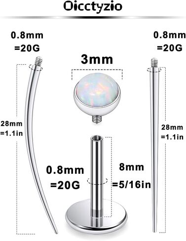 F136 Titanium 20/18/16G Internally Threaded Flat Back Opal Stud Earrings Nose Rings Lip Labret Medusa Monroe Piercing Jewelry with Taper for Women Men in Saudi Arabia