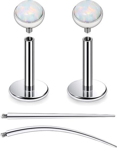 F136 Titanium 20/18/16G Internally Threaded Flat Back Opal Stud Earrings Nose Rings Lip Labret Medusa Monroe Piercing Jewelry with Taper for Women Men in Saudi Arabia