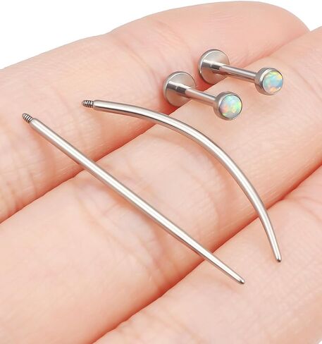 F136 Titanium 20/18/16G Internally Threaded Flat Back Opal Stud Earrings Nose Rings Lip Labret Medusa Monroe Piercing Jewelry with Taper for Women Men in Saudi Arabia