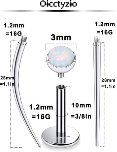 F136 Titanium 20/18/16G Internally Threaded Flat Back Opal Stud Earrings Nose Rings Lip Labret Medusa Monroe Piercing Jewelry with Taper for Women Men in Saudi Arabia