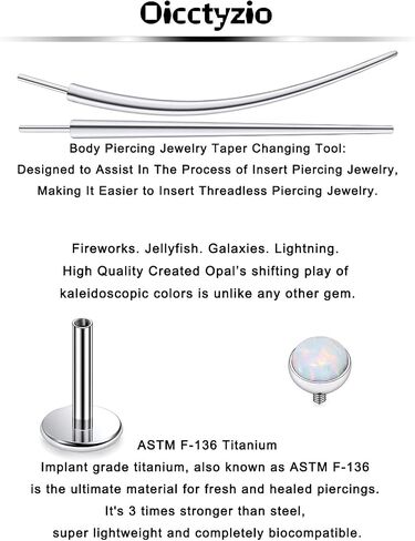 F136 Titanium 20/18/16G Internally Threaded Flat Back Opal Stud Earrings Nose Rings Lip Labret Medusa Monroe Piercing Jewelry with Taper for Women Men in Saudi Arabia