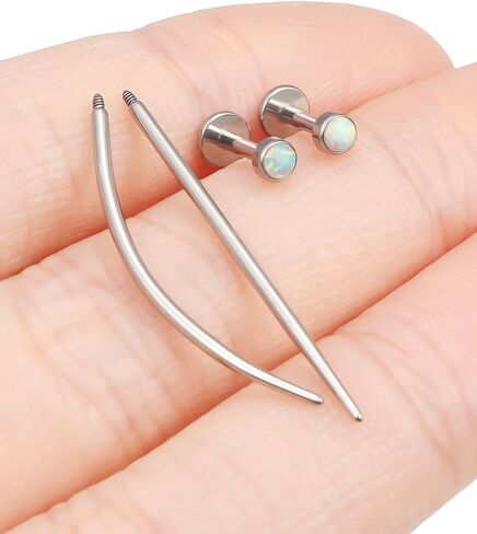 F136 Titanium 20/18/16G Internally Threaded Flat Back Opal Stud Earrings Nose Rings Lip Labret Medusa Monroe Piercing Jewelry with Taper for Women Men in Saudi Arabia