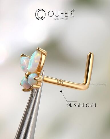 OUFER Nose Rings Studs, 20G Nose Rings, 9K Solid Gold L Scew Shaped Nostril Piercing Jewelry, Shiny Opal Butterfly Nose Piercing Jewelry Nose Screw Studs For Women in Saudi Arabia