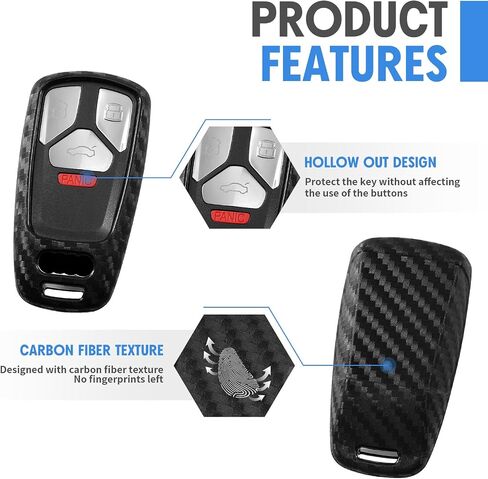 Key Fob Case Carbon Fiber Pattern Silicone Cover Compatible with Audi A4 S4 RS4 A5 S5 RS5 A6 A7 A8 S8 Q2 Q5 Q7 SQ7 TT TTS TTRS R8 3 4 Universal Button Keyless Entry Remote in Saudi Arabia